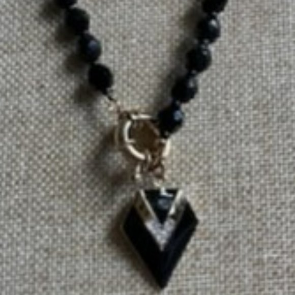 Black Gold Crystal Art Deco Triangle Beaded Pendant - Picture 4 of 4